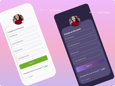 Light Mode and Dark Mode SignUp Page