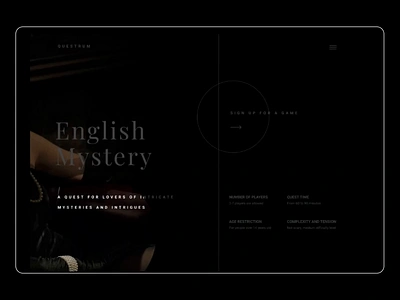 The main screen of the detective quest animation branding design graphic design landing page motion graphics ui web website