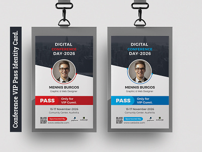 Conference VIP Pass ID Card Template agency blue business clean corporate design id card simple template