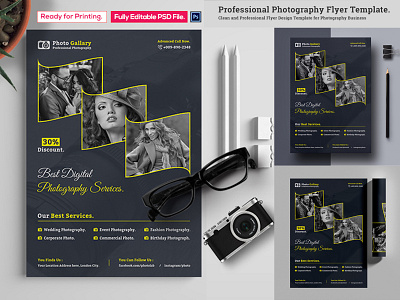 Professional Photography Flyer. agency blue business clean commercial corporate design fashion flyer illustration logo modern photography simple stylish template wedding