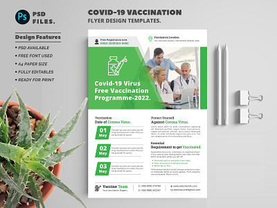 COVID-19 Vaccination Flyer Templates agency blue branding business clean corporate covid 19 design flyer graphic design illustration illustrator logo modern photoshop simple template vaccine