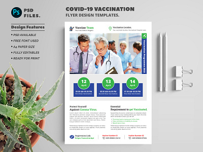 COVID-19 Vaccination Flyer Templates agency blue branding business clean corporate covid19 design flyer graphic design illustration logo modern simple template vaccine
