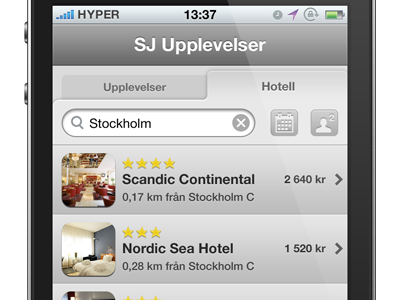 SJ Upplevelser - iphone design concept app concept hotell hyper island iphone jkeussen ma11kna upplevelser