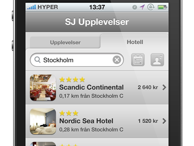 SJ Upplevelser - iphone design concept