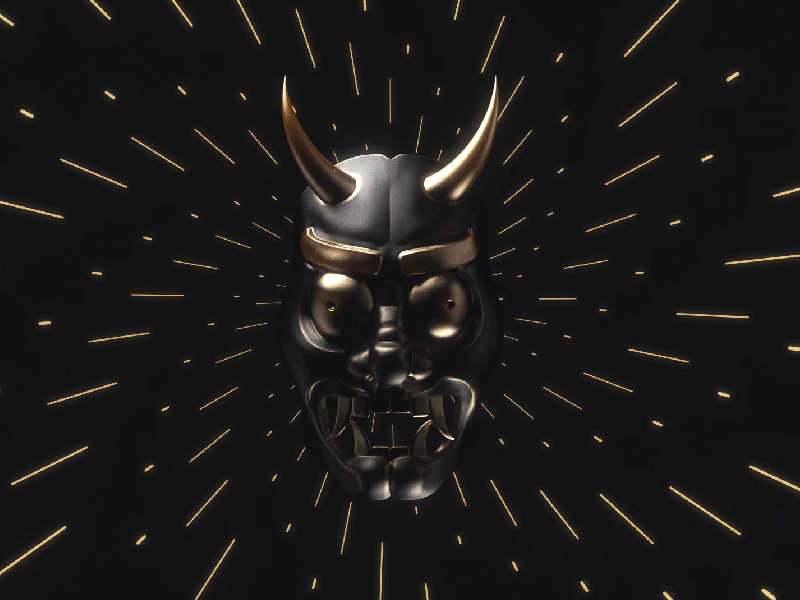 Gold facemask 3d arnold cinema 4d devil facemask horns japanese mask