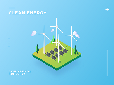 Clean Energy 2.5d energy solar panels wind turbines windmill 插图 等距图标