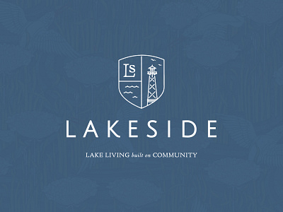 Lakeside brand community crest lake lighthouse logo water