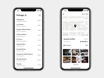 Creative Juice - Preview #1 city city guide coffee coffee app iphone list list view map map view minimal ui ux