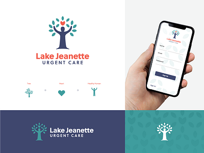 Lake Jeanette Urgent Care Branding branding design doctor graphic design health healthcare heart human icon leaves logo logo design medical people tree urgent care vector