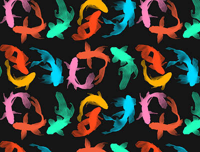 Koi fish pattern animal colorful digital design fabric print illustration nature pattern playful print procreate
