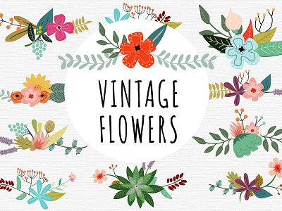 Vintage Flowers bouquets branch flowers illustration leaf ornaments vector vintage