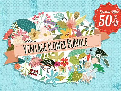 Vintage Flowers Bundle badges banner bouquets branch bundle flowers illustration illustrator laces leaf vintage