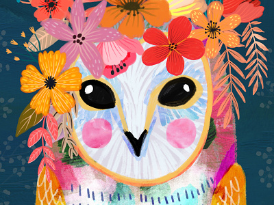 Owl Mia Charro animal bird botanical floral crown flowers owl wisdom