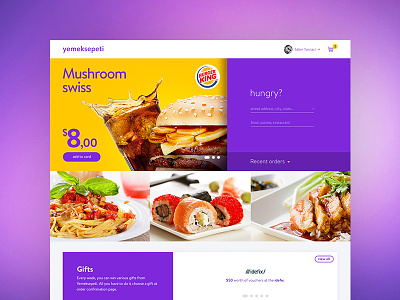 Yemek Sepeti Redesign. cart food order ordering purple redesign shop web yellow yemeksepeti