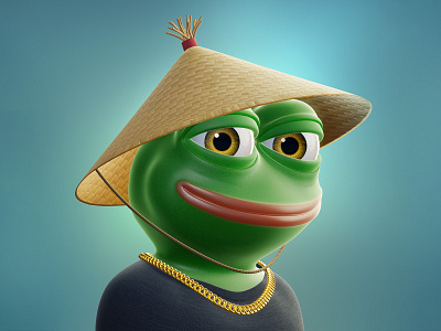 Pepe 3D Chinese hat Gold Necklace