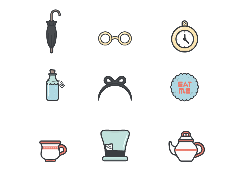 Alice In Wonderland icons by Sachiko Zorrilla on Dribbble