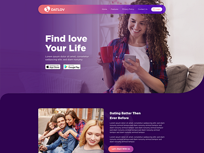 Datlov Landing Page dating app graphic designer hiredesigner mobile app webdesign website designer