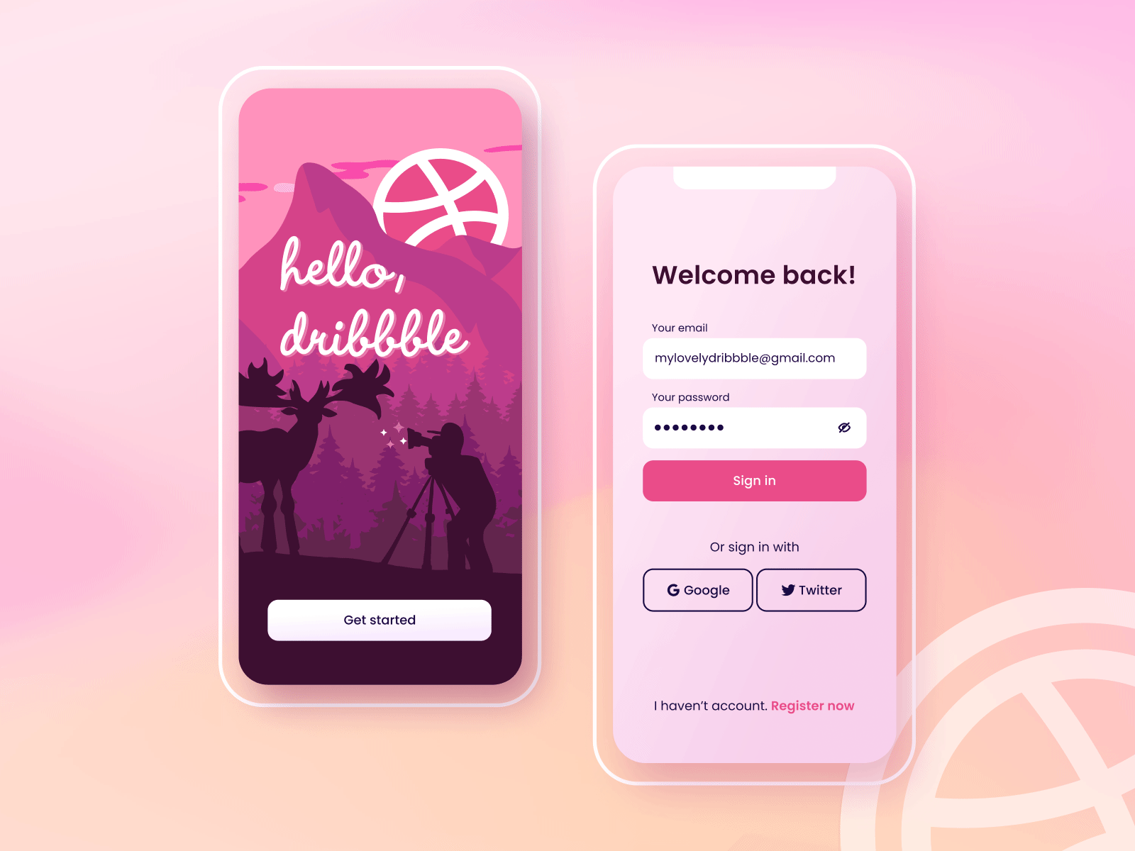 Hello, Dribble app branding design dribbble graphic design illustration login logo mobile signup ui ux