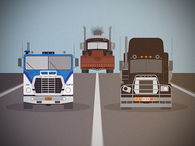Trucks of my youth blue mule convoy illustration mad max roadwarrior rubber duck tanker trucks white line fever