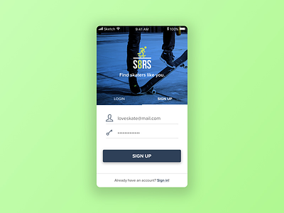 Daily UI #001 - Sign up app challenge daily form ios login sign skate skateboard skater ui up