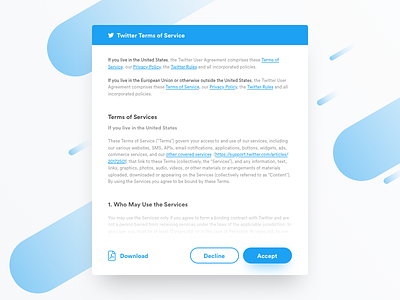 Daily UI #089 - Terms of Service clean concept daily ui dailyui inspiration minimal modal terms of services tos twitter ui ux