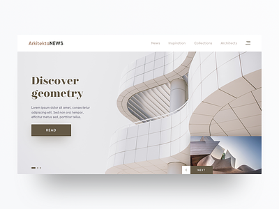 Daily UI #094 - News architects architecture collections concept curves daily ui geometry hero home minimal news read more