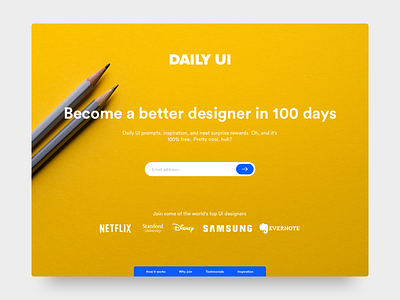 Daily UI 100 -  🎉 💯 🎉- Redesign Daily UI Landing Page