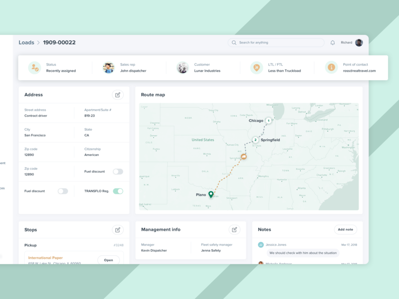 Logistics saas - Loads view app clean design enterprise green logistics saas transport transportation ui ux white