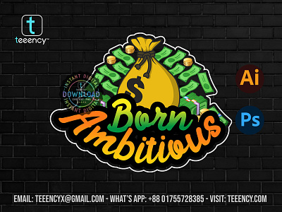 Born Ambitious #Logo #T_Shirt_Design apparel custom doodle art custom lettering design graffiti graffiti art graphic design illustration logo print on demand svg t shirt trendy design vector