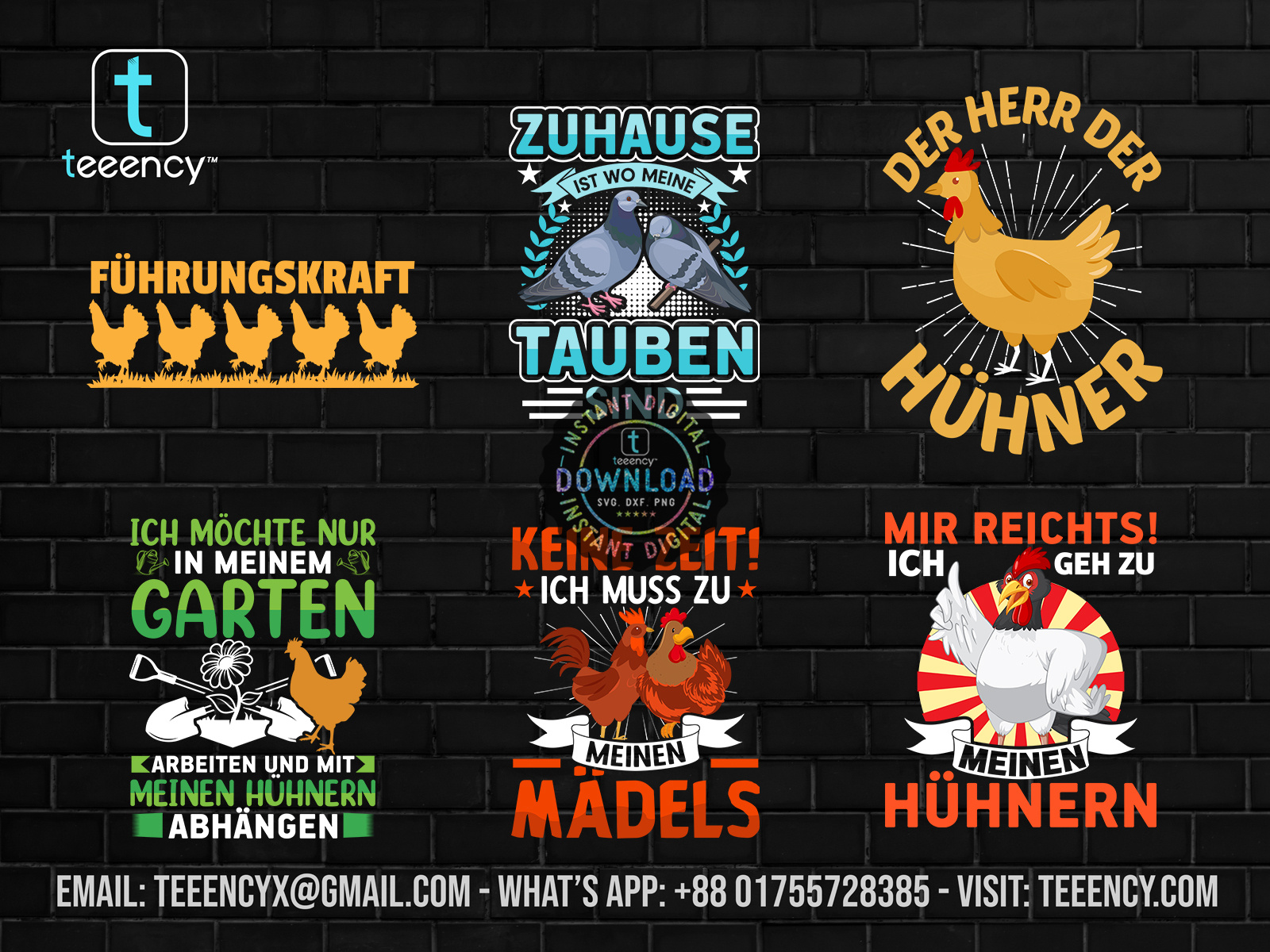 Chicken German tshirt design for merch by amazon spreadshirt pod by