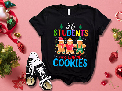 My students are smart cookies Christmas t-shirt design branding bulk custom doodle art design etsy graphic design illustration logo merch by amazon merch by amazon shirts pod print on demand printful tee tshirt vector