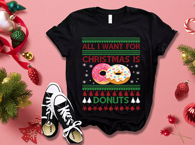 All I want for Christmas donuts T-shirt Design branding bulk custom doodle art design fiverr graphic design illustration logo merch by amazon merch by amazon shirts pod print on demand printful tee tshirt typography vector