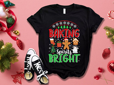 Baking spirits bright Christmas T-shirt design branding bulk christmas tshirt design custom doodle art design etsy fiverr graphic design illustration logo pod print on demand printful redbubble sunfrog tee teespring tshirt typography vector