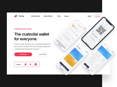 Trustology – Landing Page animation bitcoin clean design homepage landing page phone saas tech together ui ui ux ux web web design white