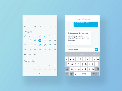 Messaging and Booking app booking calendar date ios message messaging mobile ui ux