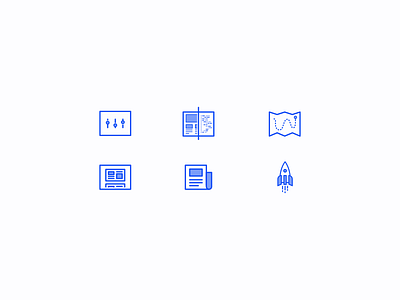 Falcon Site Icons blue code dat blue iconography icons indesign map newspaper rocket settings