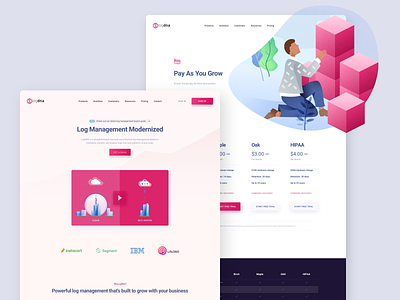 LogDNA Design and Illustration homepage illustration log management logdna pink pricing