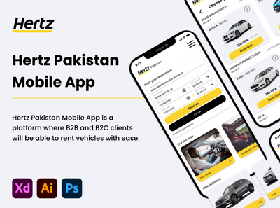 Hertz Pakistan Mobile App adobe illustrator adobe photoshop adobe xd booking car reservation design strategy empathy mapping hertz mobile app persona prototype reservation ui animation ui design user flow user journey map ux ux research wireframes