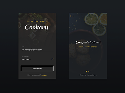Sign Up :: Daily UI - 001 001 card confirmation daily dark flat food loading mobile sign up ui