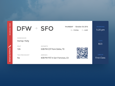 Boarding Pass :: Daily UI - 024 024 airline boarding daily pass plane qr code redesign ticket travel ui