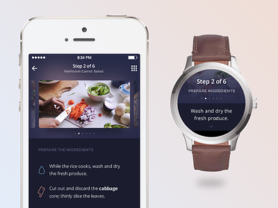 Recipe :: Daily UI - 040 040 carousel dailyui directions icons ios mobile mockup recipe timeline watch wearables
