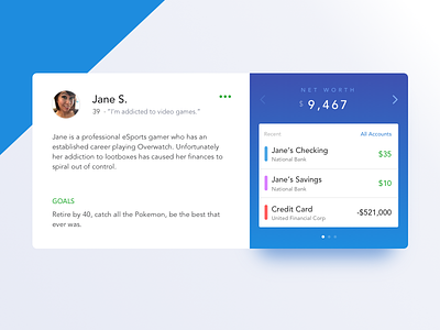 Persona Card accounts app banking blue card financial flat identity money persona profile widget