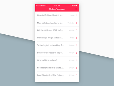 iOS Journal ios iphone journal listview mobile notes prototype red tableview ui