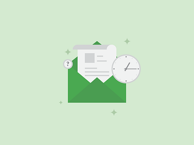 When is the Best Time To Send Emails Illustration blog clock email flat green illustration mail question mark stars style time vector