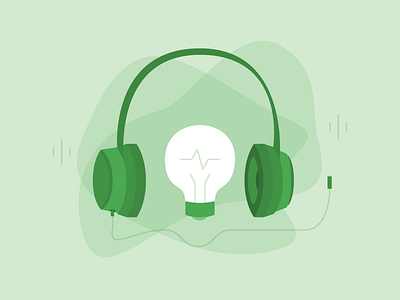 Podcasts for Inspiration Illustration blog email flat green headphones illustration lightbulb podcasts style vector