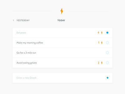 Streek - A Habits App blue check list concept daily lightning list orange product streak task todo ui