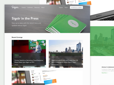 Sigstr Redesign - Press email green marketing news page press redesign saas signatures ui ux website