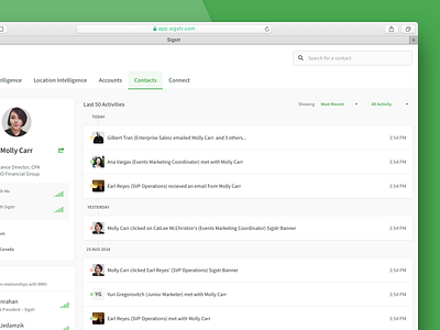 Sigstr Relationships  - Contact Activity Feed