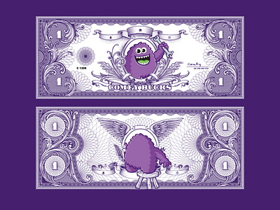 Comfy Bucks bills detailed dollar funny illustrative money print purple