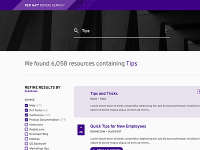 Internal Search background checkbox clean filters list modern photo purple results search